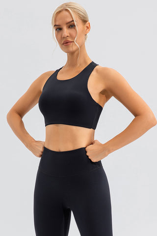 Shop Round Neck Cutout Cropped Active Tank - High-Quality U.S. Made Women’s Fashion with Free & Fast Shipping