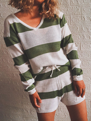 Shop Striped Knit Top and Shorts Set - High-Quality U.S. Made Women’s Fashion with Free Fast Shipping