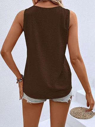 Shop Full Size Decorative Button V-Neck Tank - High-Quality U.S. Made Women’s Fashion with Free & Fast Shipping