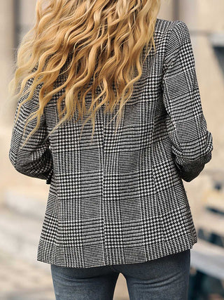 Shop Houndstooth Buttoned Long Sleeve Blazer - High-Quality U.S. Made Women’s Fashion with Free & Fast Shipping