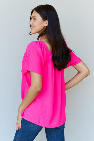 Shop Ninexis Keep Me Close Square Neck Short Sleeve Blouse in Fuchsia - High-Quality U.S. Made Women’s Fashion with Free & Fast Shipping