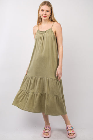 Shop Earth VERY J Ruffled A-Line Midi Cami Dress - High-Quality U.S. Made Women’s Fashion with Free & Fast Shipping