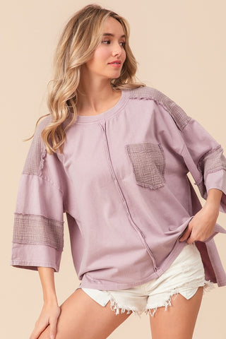 Shop Dusty Lavender BiBi High-Low Washed T-Shirt - High-Quality U.S. Made Women’s Fashion with Free & Fast Shipping