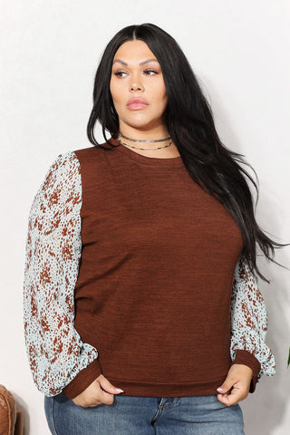 Shop Brown And The Why Full Size Foil Printed Sleeve Top - High-Quality U.S. Made Women’s Fashion with Free & Fast Shipping