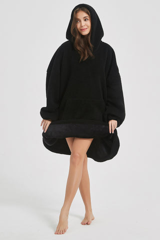 Shop Lantern Sleeve Oversized Hooded Fuzzy Lounge Dress - High-Quality U.S. Made Women’s Fashion with Free Fast Shipping