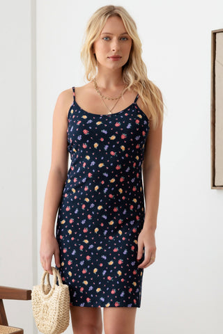 Shop Navy Multi Gilli Floral Ribbed Tie-Back Cami Mini Dress - High-Quality U.S. Made Women’s Fashion with Free & Fast Shipping