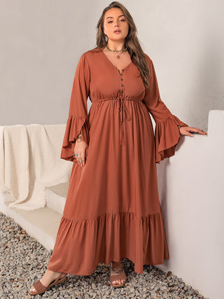 Shop Plus Size V-Neck Flare Sleeve Maxi Dress - High-Quality U.S. Made Women’s Fashion with Free Fast Shipping