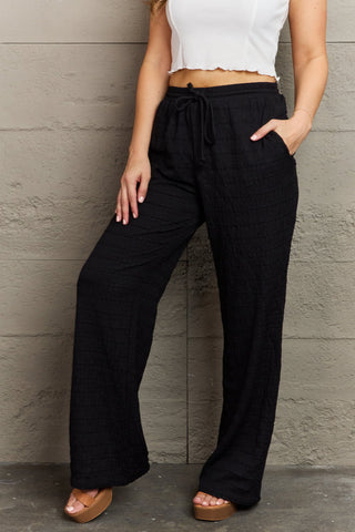 Shop Black GeeGee Dainty Delights Textured High Waisted Pant in Black - High-Quality U.S. Made Women’s Fashion with Free & Fast Shipping