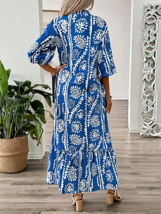 Shop Printed Notched Half Sleeve Maxi Dress - High-Quality U.S. Made Women’s Fashion with Free & Fast Shipping