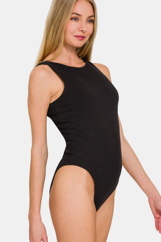 Shop Zenana Ribbed Double Layered Bodysuit - High-Quality U.S. Made Women’s Fashion with Free & Fast Shipping