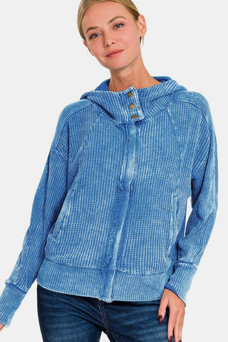 Shop Zenana Washed Zip Up Hooded Jacket - High-Quality U.S. Made Women’s Fashion with Free & Fast Shipping