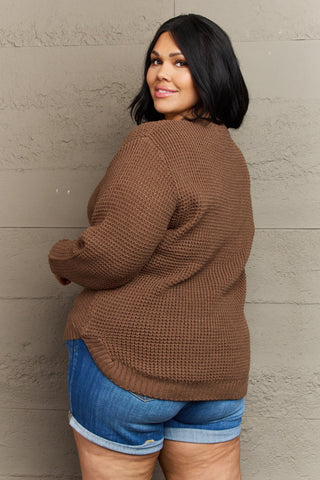 Shop Zenana Breezy Days Plus Size High Low Waffle Knit Sweater - High-Quality U.S. Made Women’s Fashion with Free Fast Shipping