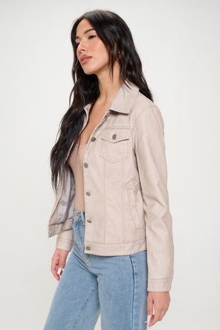 Shop Cream Coalition LA Button Down Cargo Vegan Leather Shacket - High-Quality U.S. Made Women’s Fashion with Free & Fast Shipping