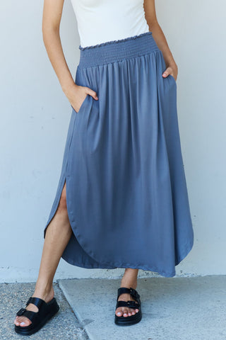 Shop Dusty Blue Doublju Comfort Princess Full Size High Waist Scoop Hem Maxi Skirt in Charcoal - High-Quality U.S. Made Women’s Fashion with Free & Fast Shipping