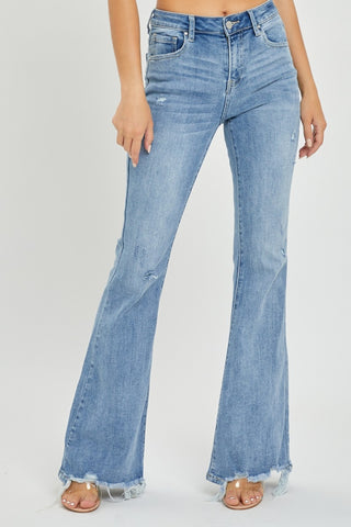 Shop Risen Full Size High Rise Frayed Hem Flare Jeans - High-Quality U.S. Made Women’s Fashion with Free & Fast Shipping