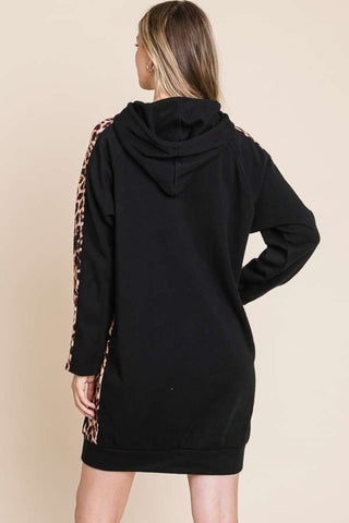 Shop Culture Code Drawstring Leopard Long Sleeve Hooded Dress - High-Quality U.S. Made Women’s Fashion with Free & Fast Shipping