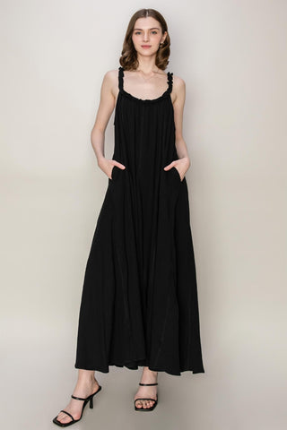 Shop Black HYFVE Frill Sleeveless A-Line Maxi Dress - High-Quality U.S. Made Women’s Fashion with Free & Fast Shipping