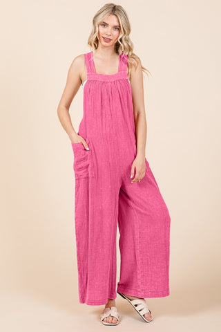 Shop Pink Girl Culture Code Full Size Pocketed Sleeveless Wide Leg Overalls - High-Quality U.S. Made Women’s Fashion with Free & Fast Shipping