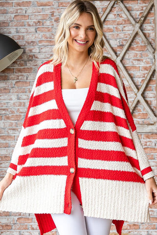 Shop First Love Textured Striped Button Down Cardigan - High-Quality U.S. Made Women’s Fashion with Free & Fast Shipping