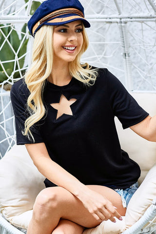 Shop BiBi Star Cutout Short Sleeve T-Shirt - High-Quality U.S. Made Women’s Fashion with Free & Fast Shipping