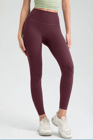 Shop Wine Wide Waistband High Waist Sport Leggings - High-Quality U.S. Made Women’s Fashion with Free & Fast Shipping