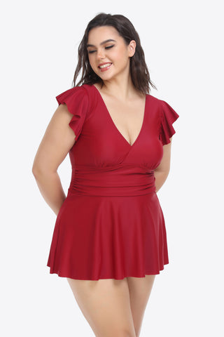 Shop Plus Size Ruffled Plunge Swim Dress and Bottoms Set - High-Quality U.S. Made Women’s Fashion with Free Fast Shipping