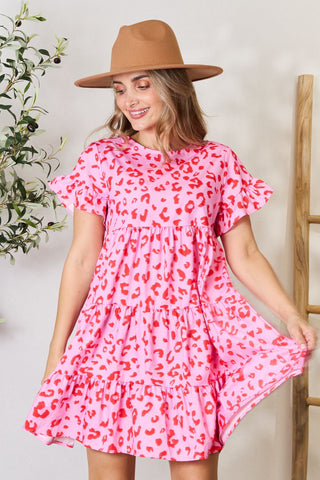 Shop Double Take Short Flounce Sleeve Tiered Dress - High-Quality U.S. Made Women’s Fashion with Free & Fast Shipping