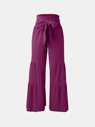 Shop Tied Ruched Wide Leg Pants - High-Quality U.S. Made Women’s Fashion with Free & Fast Shipping