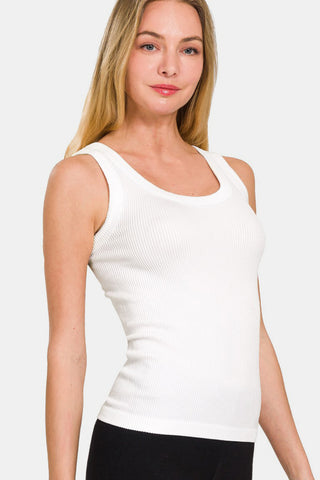 Shop Zenana 2 Way Neckline Washed Ribbed Tank - High-Quality U.S. Made Women’s Fashion with Free Fast Shipping