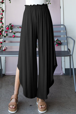 Shop Heimish Full Size Frill Slit High Waist Wide Leg Pants - High-Quality U.S. Made Women’s Fashion with Free & Fast Shipping