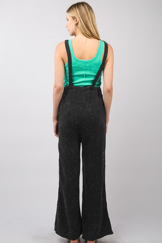 Shop VERY J Texture Washed Wide Leg Overalls - High-Quality U.S. Made Women’s Fashion with Free & Fast Shipping