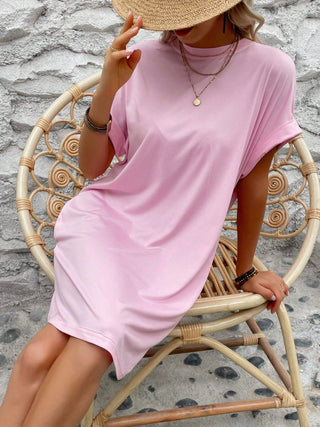 Shop Round Neck Short Sleeve Mini Dress - High-Quality U.S. Made Women’s Fashion with Free & Fast Shipping