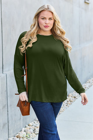 Shop Basic Bae Full Size Round Neck Dropped Shoulder T-Shirt - High-Quality U.S. Made Women’s Fashion with Free & Fast Shipping