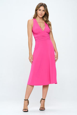 Shop RENEE C Ruched Waist Sleeveless Slit Dress - High-Quality U.S. Made Women’s Fashion with Free & Fast Shipping