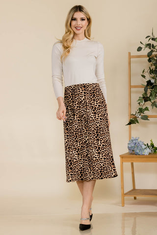 Shop Celeste Full Size Leopard A-Line Midi Skirt - High-Quality U.S. Made Women’s Fashion with Free & Fast Shipping