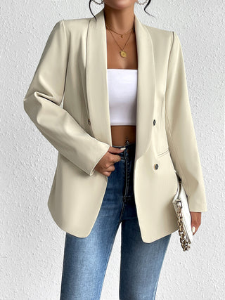 Shop Cream Open Front Long Sleeve Blazer - High-Quality U.S. Made Women’s Fashion with Free & Fast Shipping