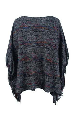 Shop Round Neck Fringe Detail Sleeve Poncho - High-Quality U.S. Made Women’s Fashion with Free & Fast Shipping