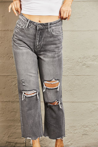 Shop BAYEAS Mid Rise Distressed Cropped Dad Jeans - High-Quality U.S. Made Women’s Fashion with Free & Fast Shipping