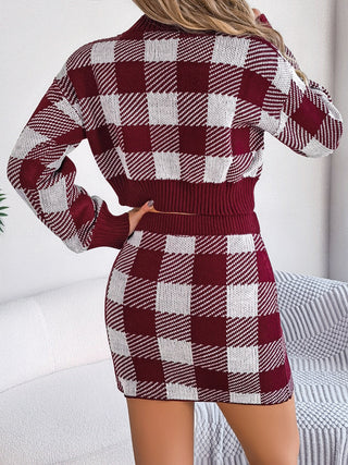 Shop Plaid Round Neck Top and Skirt Sweater Set - High-Quality U.S. Made Women’s Fashion with Free Fast Shipping