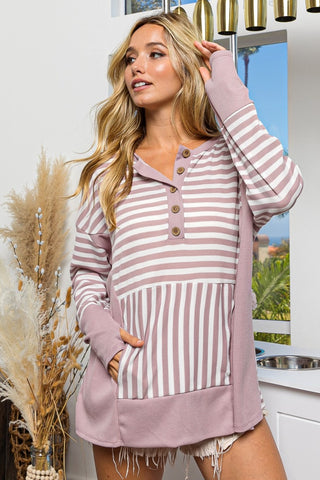 Shop BiBi Striped Thumbhole Long Sleeve Top - High-Quality U.S. Made Women’s Fashion with Free & Fast Shipping