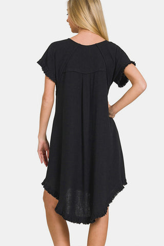 Shop Zenana Fringe Edge High Low Flowy Dress with Pockets - High-Quality U.S. Made Women’s Fashion with Free & Fast Shipping