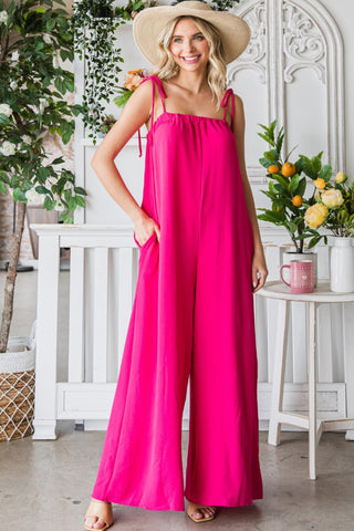 Shop Veveret Pocketed Spaghetti Strap Wide Leg Jumpsuit - High-Quality U.S. Made Women’s Fashion with Free & Fast Shipping