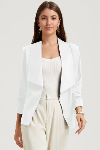 Shop White Ruched Open Front Blazer - High-Quality U.S. Made Women’s Fashion with Free & Fast Shipping