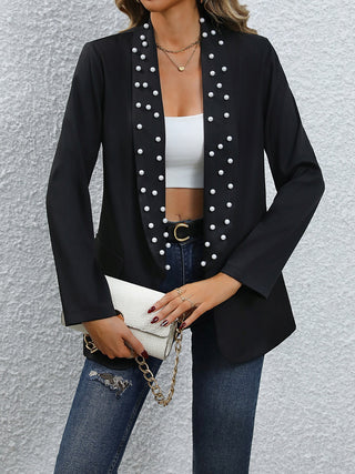 Shop Black Pearl Detail Open Front Blazer - High-Quality U.S. Made Women’s Fashion with Free & Fast Shipping