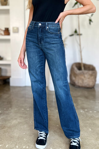 Shop Dark Judy Blue Full Size Tummy Control Straight Jeans - High-Quality U.S. Made Women’s Fashion with Free & Fast Shipping