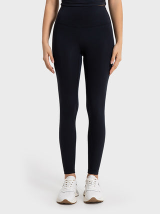 Shop Black Wide Waistband Sports Leggings - High-Quality U.S. Made Women’s Fashion with Free & Fast Shipping