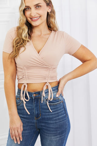 Shop Capella Back To Simple Full Size Ribbed Front Scrunched Top in Blush - High-Quality U.S. Made Women’s Fashion with Free & Fast Shipping