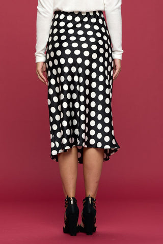 Shop RENEE C Polka Dot Satin Midi Skirt - High-Quality U.S. Made Women’s Fashion with Free & Fast Shipping