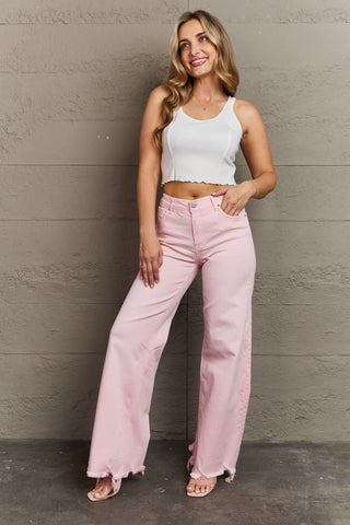 Shop RISEN Raelene Full Size High Waist Wide Leg Jeans in Light Pink - High-Quality U.S. Made Women’s Fashion with Free & Fast Shipping