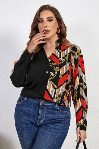 Shop Plus Size Contrast Color Notched Neck Shirt Now On Klozey Store - Trendy U.S. Premium Women Apparel & Accessories And Be Up-To-Fashion!